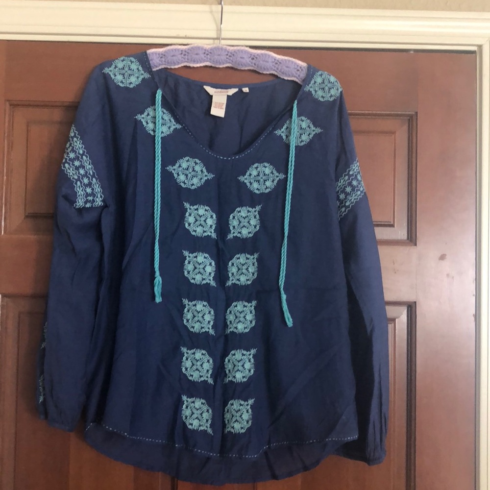 Sundance Embroidered Blouse Blue Medium
